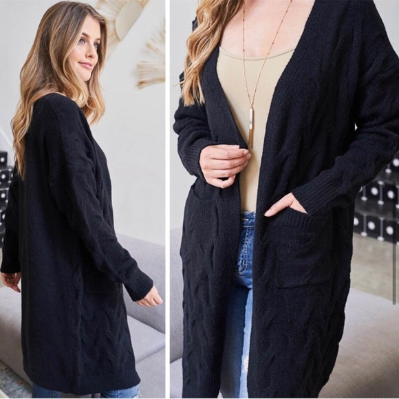 LAST ONE: women’s long sleeve tight knit fabric black comfy warm cardigan - Picture 4 of 7